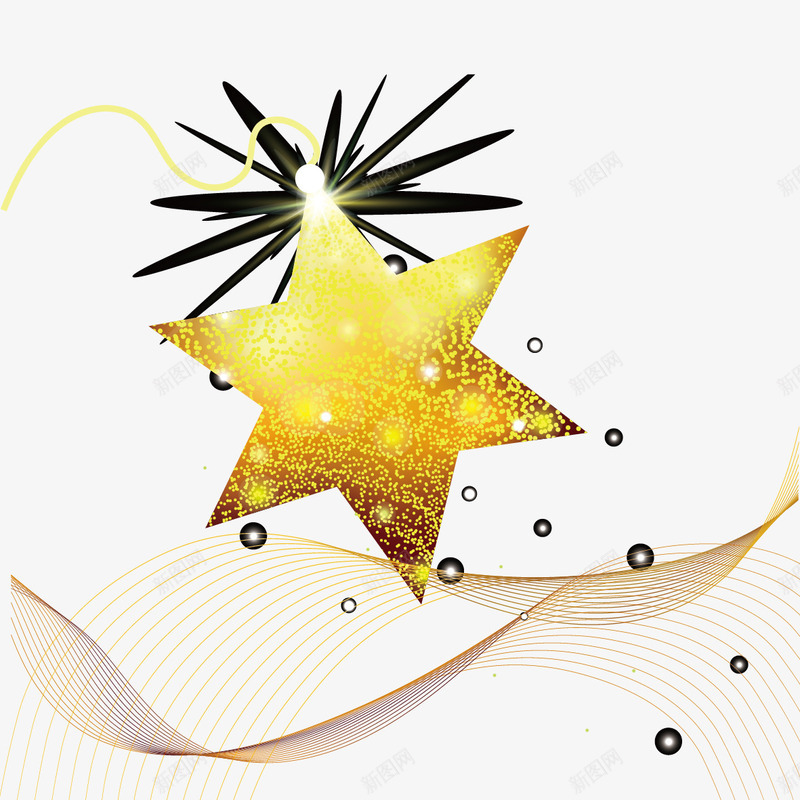 曲线和金色星星png免抠素材_88icon https://88icon.com 心形 曲线 金色星星 金色曲线