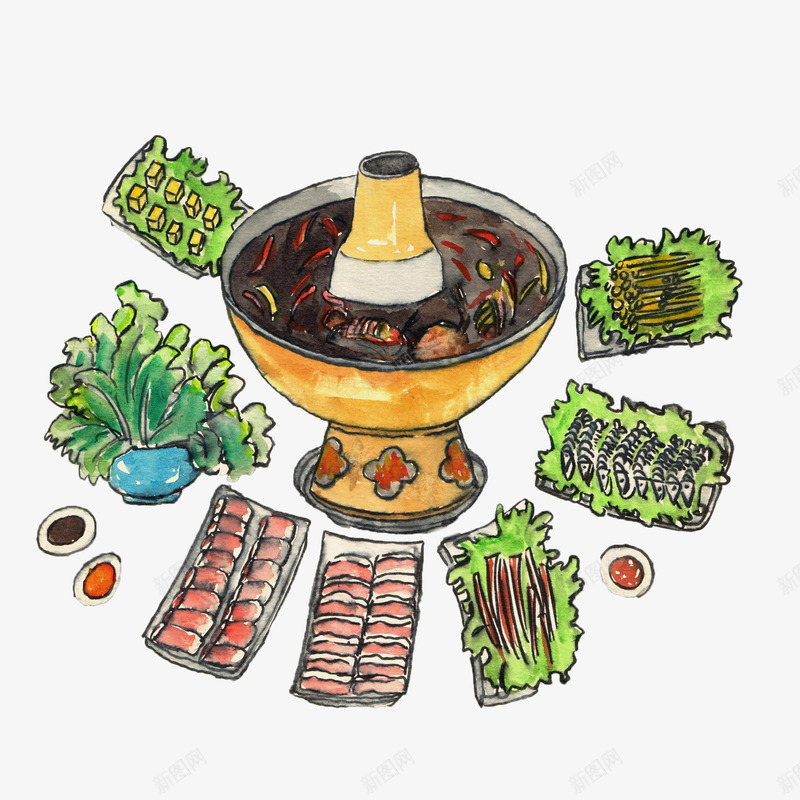 卡通川味火锅png免抠素材_88icon https://88icon.com 卡通 川味火锅 川渝 手绘 红辣椒 美食 老火锅 肉类 蔬菜
