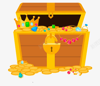 卡通版的箱子里的黄金皇冠珠宝png免抠素材_88icon https://88icon.com 卡通 珠宝 皇冠 黄金
