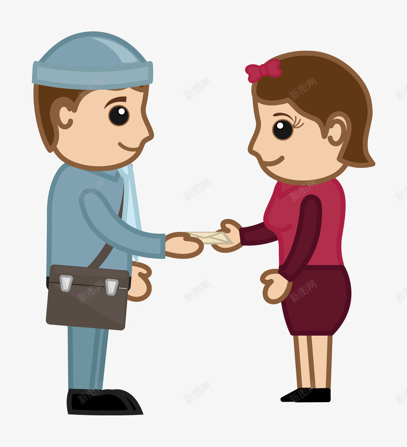 快乐的邮递员给一个女性白领送信矢量图ai免抠素材_88icon https://88icon.com 卡通手绘 女性 白领 送信 邮递员 矢量图