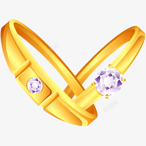 手绘黄金情人戒指png免抠素材_88icon https://88icon.com 情人 戒指 黄金