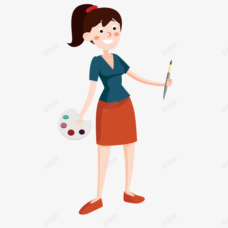 卡通手绘女画家矢量图ai免抠素材_88icon https://88icon.com 人物 女性 女画家 微笑 绘画 调色盘 长发 矢量图