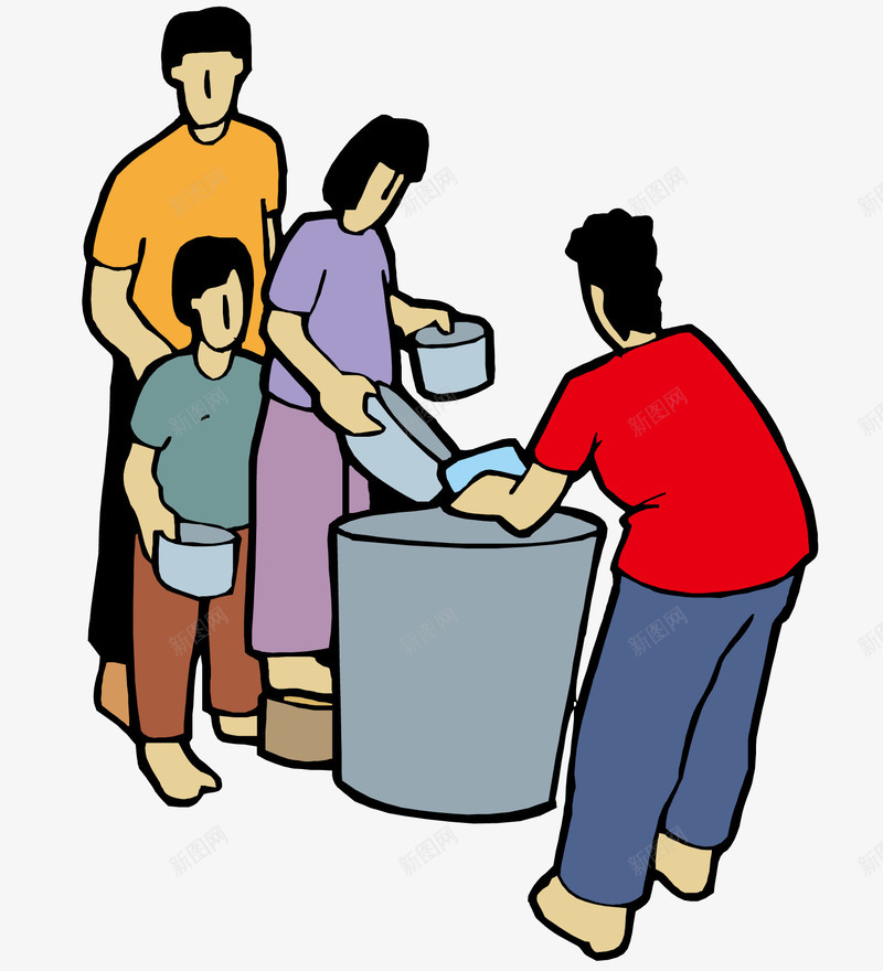 排队打饭的人们矢量图ai免抠素材_88icon https://88icon.com 小孩子 成年男人女人 排队 没钱 矢量图 红色衣服 贫穷 食品 食物