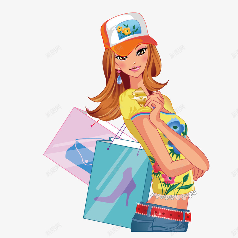 遮阳帽黄上衣时尚女性矢量图ai免抠素材_88icon https://88icon.com 服装 服饰 模特 矢量图
