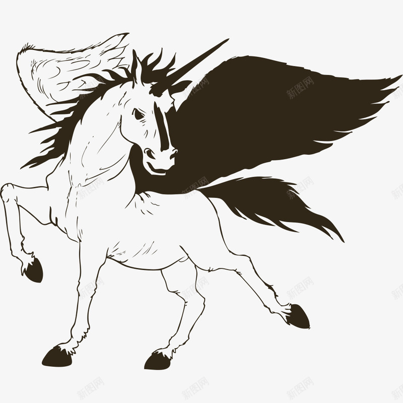 手绘飞马png免抠素材_88icon https://88icon.com 手绘画 矢量装饰 翅膀 装饰 飞马