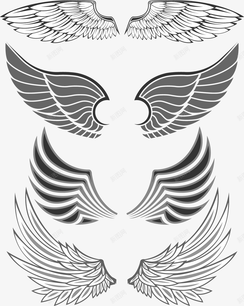 翅膀装饰矢量图eps免抠素材_88icon https://88icon.com png素材 不同的翅膀 多种翅膀 翅膀 矢量图