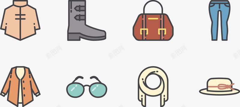 衣服饰品矢量图eps免抠素材_88icon https://88icon.com 围巾 外套 帽子 手提包 眼镜 衣服 裤子 鞋子 矢量图