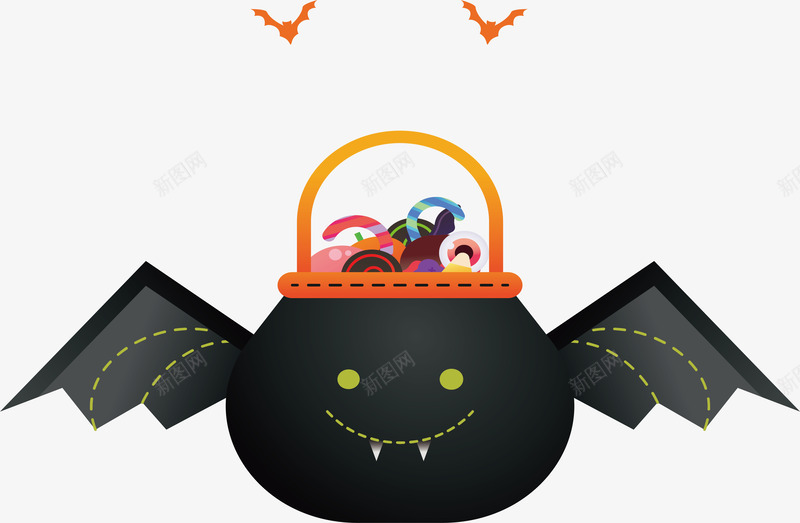 黑色蝙蝠糖果袋矢量图ai免抠素材_88icon https://88icon.com 万圣节 矢量png 糖果 糖果罐 糖果袋 黑色蝙蝠 矢量图