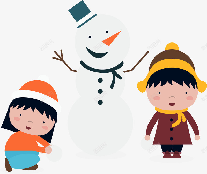 小孩雪人玩耍冬天png免抠素材_88icon https://88icon.com 冬天 小孩 玩耍 雪人