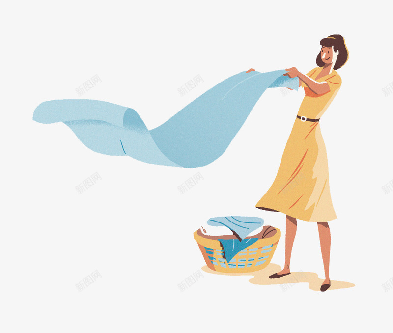 凉衣服的女人png免抠素材_88icon https://88icon.com 创意插图 晒衣服