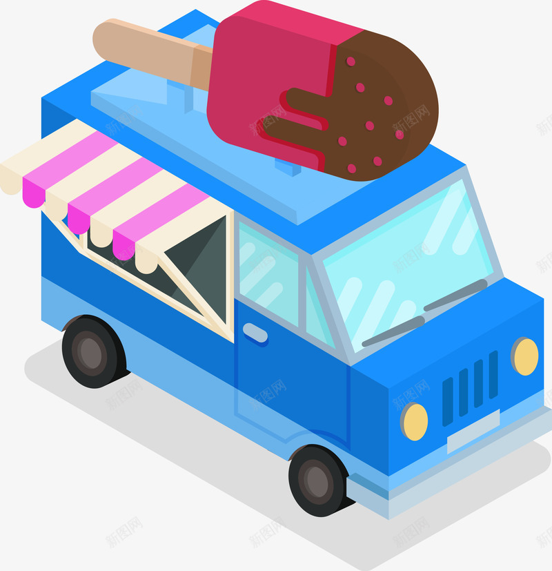 蓝色冰淇淋食物车图png免抠素材_88icon https://88icon.com 卡通车 卡通食品车 扁平化车 矢量食物车 货车 车 车子 食品车 食物车