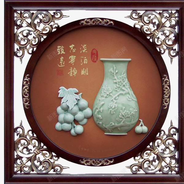 挂画png免抠素材_88icon https://88icon.com 中式 挂画 木框 葡萄