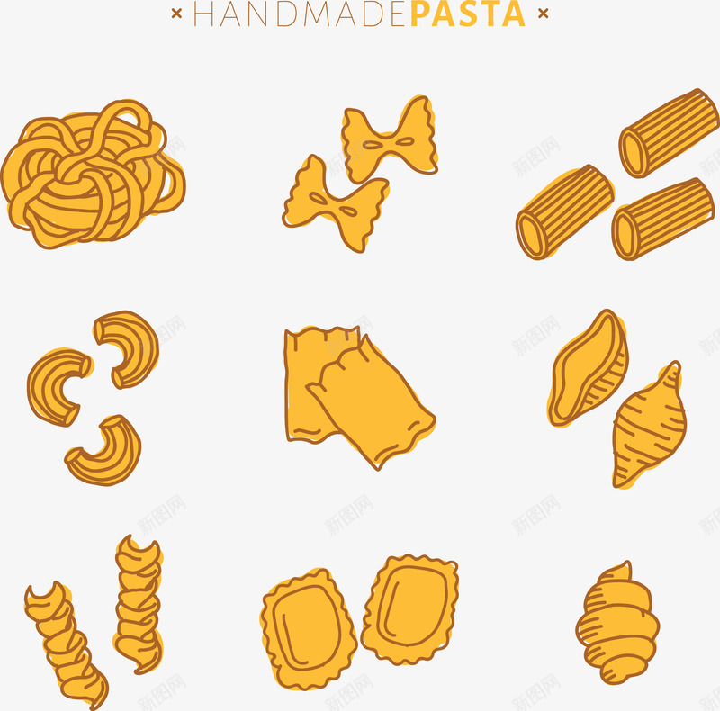 特色风味食品插画矢量图ai免抠素材_88icon https://88icon.com 插画合集 油炸食品 脆甜 通心粉 麻花状 黄色 矢量图