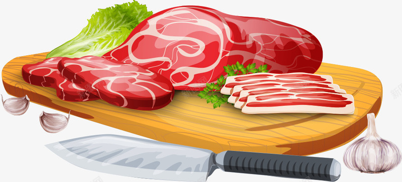 肉制品矢量图ai免抠素材_88icon https://88icon.com 五花肉 大蒜 小刀 猪肉 肉 矢量图