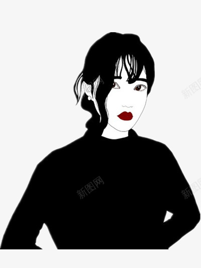 个性插画png免抠素材_88icon https://88icon.com 个性 女孩 红唇 装饰 黑白
