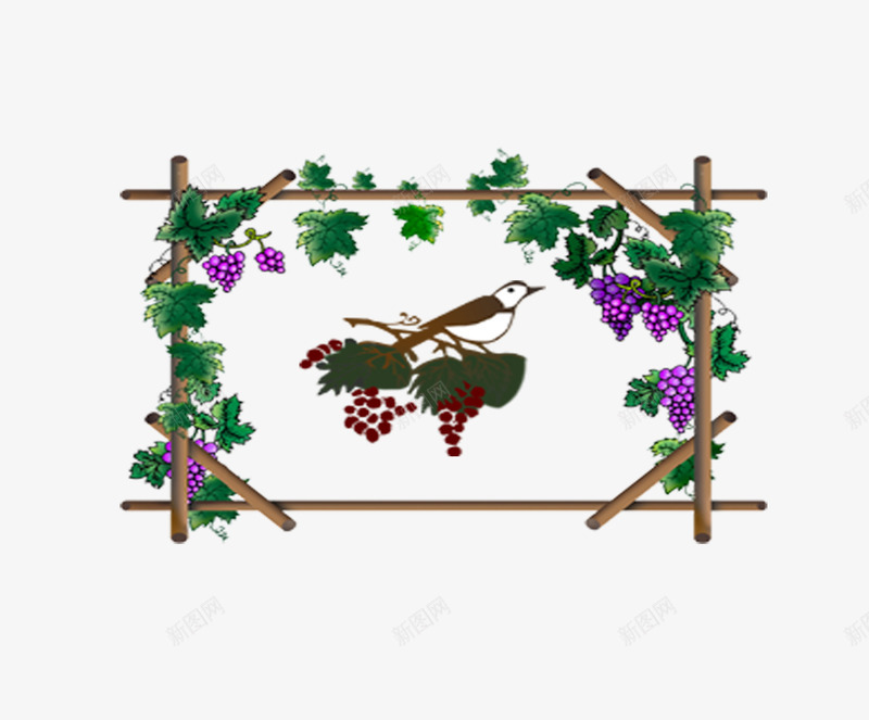 爬满紫色葡萄的葡萄架png免抠素材_88icon https://88icon.com 手绘 手绘葡萄 紫色的葡萄 葡萄架