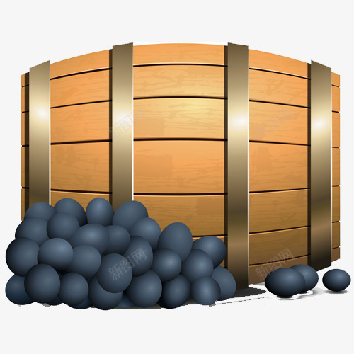 葡萄和酒桶png免抠素材_88icon https://88icon.com 写实 卡通 拟物化 木桶 酒桶