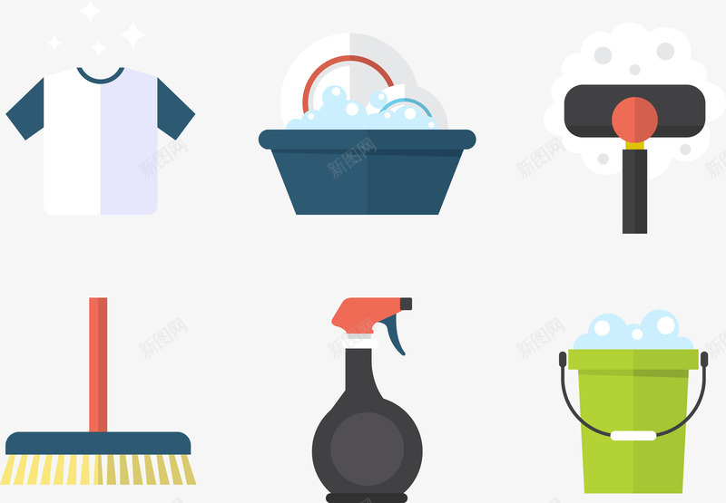 清洁用品png免抠素材_88icon https://88icon.com 喷雾 扫把 水桶 水盆 衣服