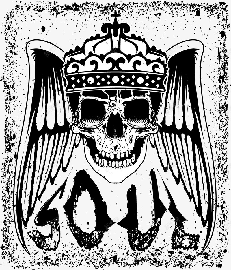 皇冠有翅膀的骷髅头png免抠素材_88icon https://88icon.com 平面装饰 烟雾骷髅头 皇冠 矢量装饰 笔刷墨迹 翅膀 骷髅头 黑色简笔画