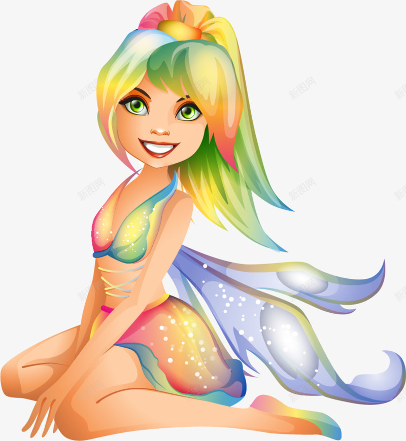 卡通人物美丽花仙子png免抠素材_88icon https://88icon.com 卡通人物 彩色头发 彩色裙子 梦幻翅膀 笑脸 美丽花仙子