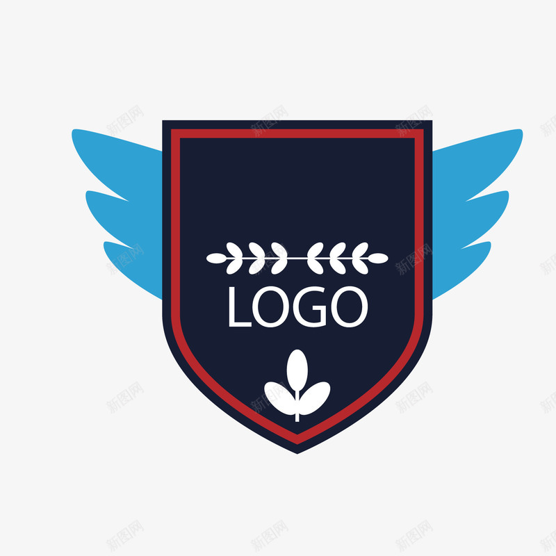 卡通黑色翅膀盾牌标签png免抠素材_88icon https://88icon.com 卡通标签 文案背景 背景装饰 蓝色翅膀 黑色