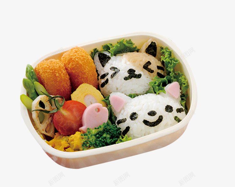 可爱动物便当png免抠素材_88icon https://88icon.com 便当盒饭 卡通便当 猫咪造型 食品