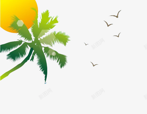 椰树png免抠素材_88icon https://88icon.com 夏日 太阳 手绘 海鸥 清凉 鸟
