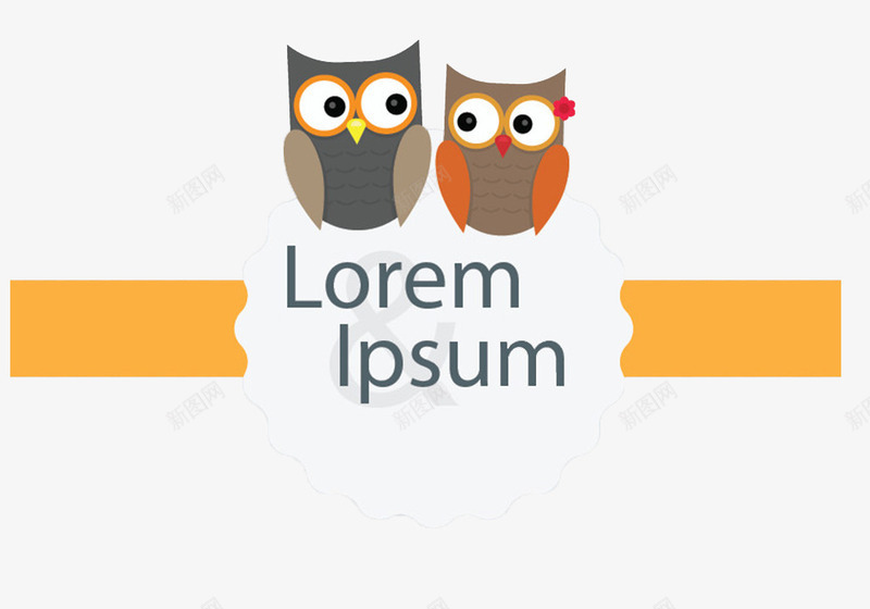 两只猫头鹰png免抠素材_88icon https://88icon.com 可爱 宠物 翅膀 面面相觑 黄色背景