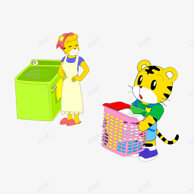 洗衣服png免抠素材_88icon https://88icon.com 卡通人物 卡通女孩 洗衣 洗衣服 老虎