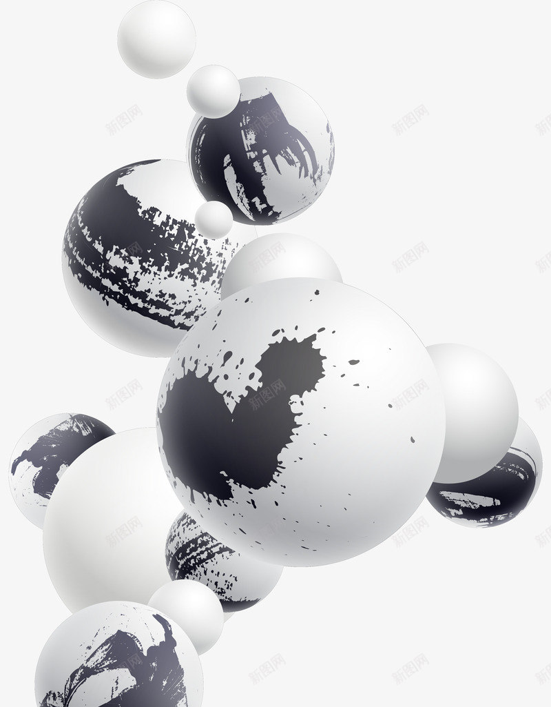 黑白泼墨漂浮球体png免抠素材_88icon https://88icon.com 圆球 泼墨 漂浮 球体 黑白