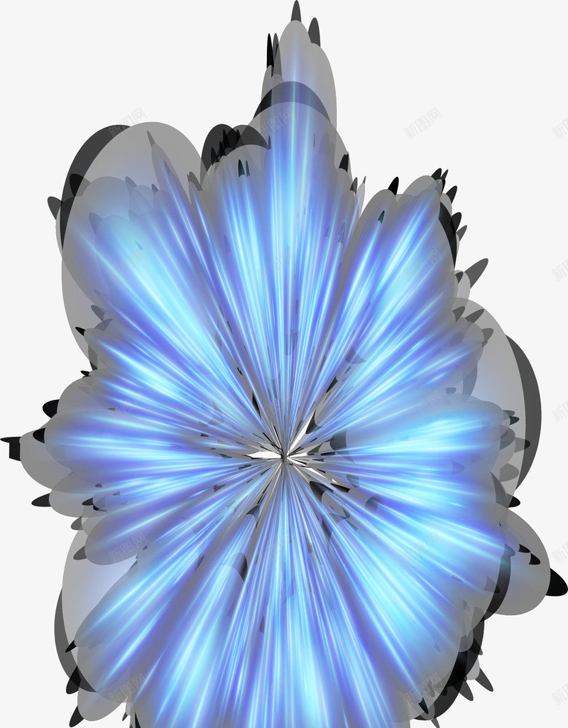 蓝色爆炸光芒光线png免抠素材_88icon https://88icon.com 光束 光线 光芒 免抠PNG 效果元素 爆炸 花朵 蓝色