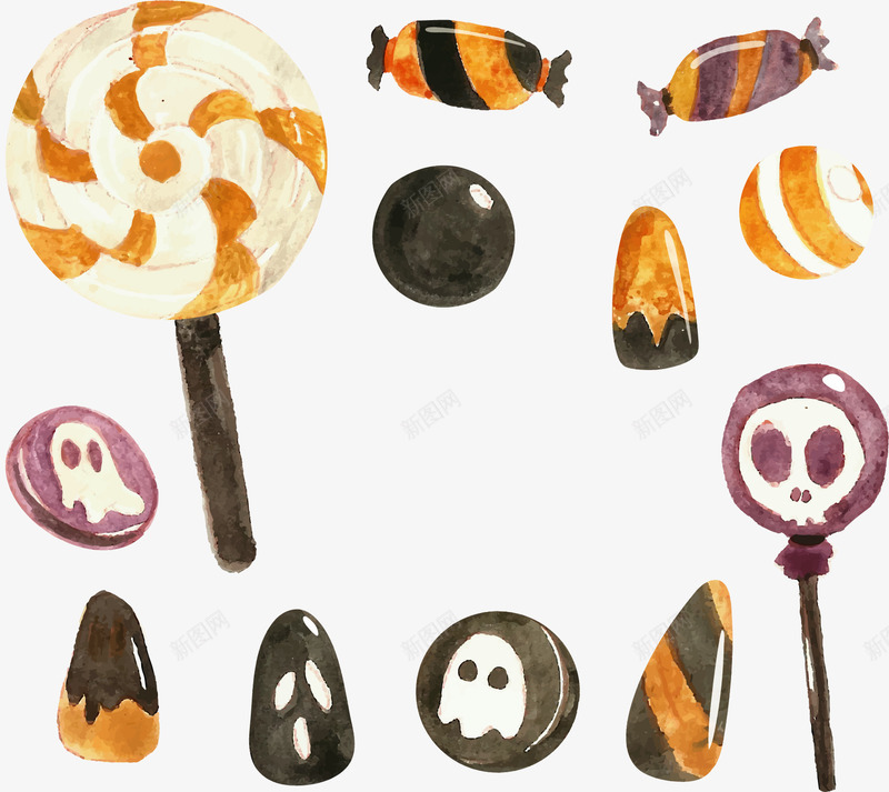 手绘风万圣节棒棒糖png免抠素材_88icon https://88icon.com 万圣节 万圣节糖果 手绘风 棒棒糖 矢量png 糖果