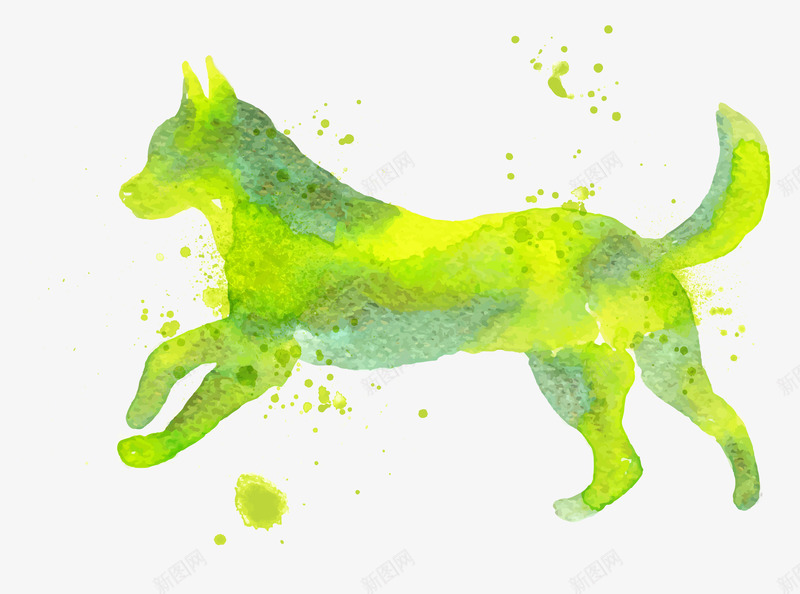 水彩狗png免抠素材_88icon https://88icon.com 中国风 唯美 墨迹 水墨 水彩动物 绿色水彩狗