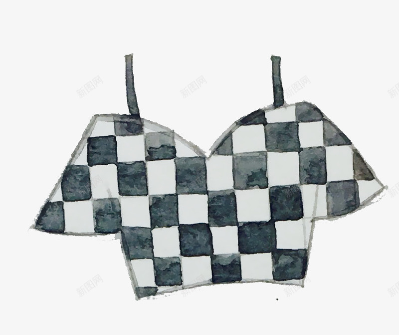 格子衣服png免抠素材_88icon https://88icon.com 卡通 吊带 方块 格子 灰色 白色的 简图 衣服