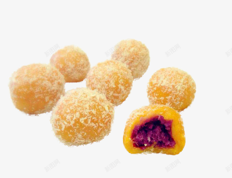 椰蓉紫薯球png免抠素材_88icon https://88icon.com 小吃 紫薯球 金黄色 食品 餐饮