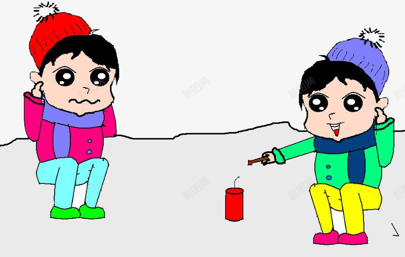 两个小孩放鞭炮png免抠素材_88icon https://88icon.com 两个小孩 彩色衣服 放鞭炮 春节