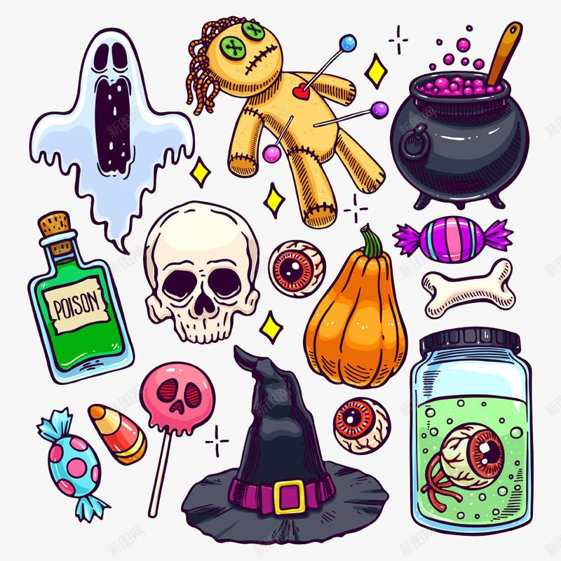 万圣节主题png免抠素材_88icon https://88icon.com 万圣节主题 万瓜灯 糖果 节日庆典 骷髅