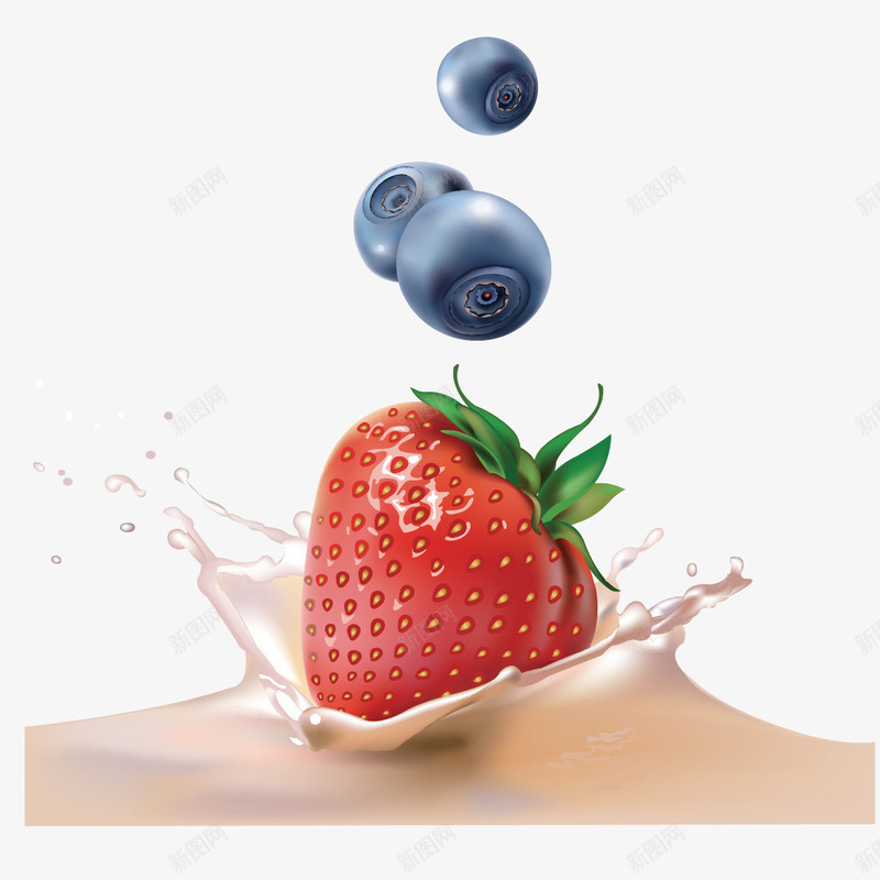 草莓和溅起的牛奶png免抠素材_88icon https://88icon.com 创意设计 水果广告 草莓 蓝莓 飞溅的牛奶