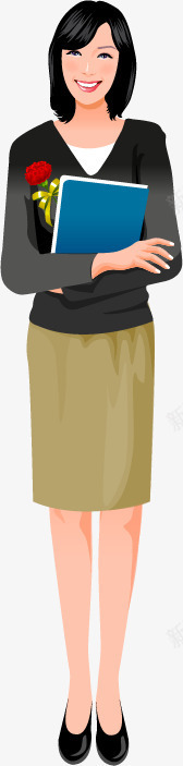 卡通手绘黑色头发老师png免抠素材_88icon https://88icon.com 康乃馨 微笑 老师 黑色衣服