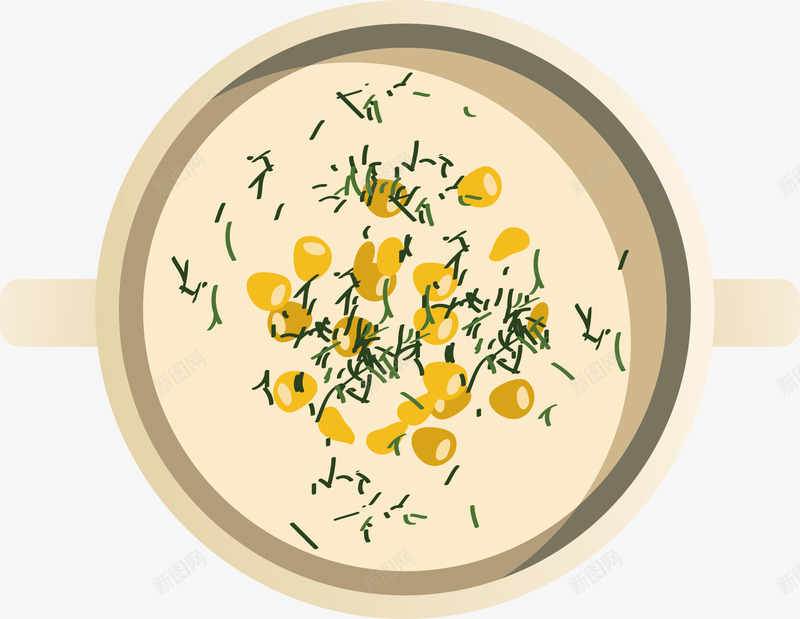 玉米浓汤矢量图ai免抠素材_88icon https://88icon.com 小碗 手绘 把手 牛奶色 玉米浓汤 绿叶 矢量图