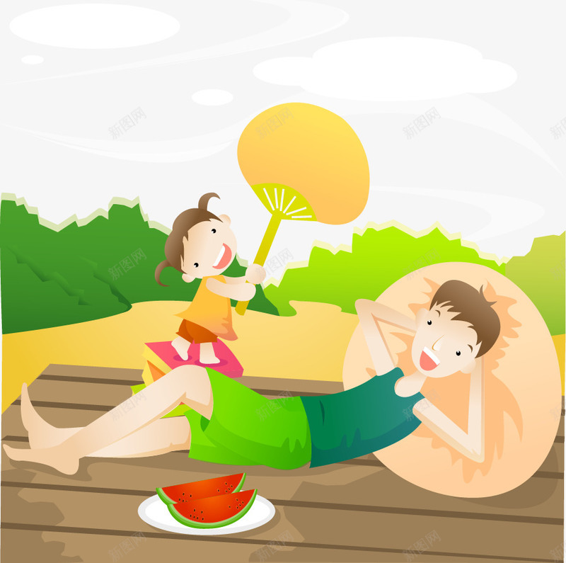 夏日西瓜摊矢量图ai免抠素材_88icon https://88icon.com 乘凉 夏日 扇子 西瓜摊 矢量图