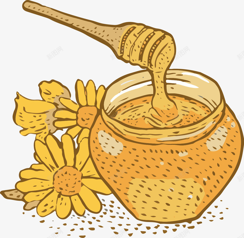 蜂蜜罐子png免抠素材_88icon https://88icon.com 棒子 罐子 菊花 蜂蜜