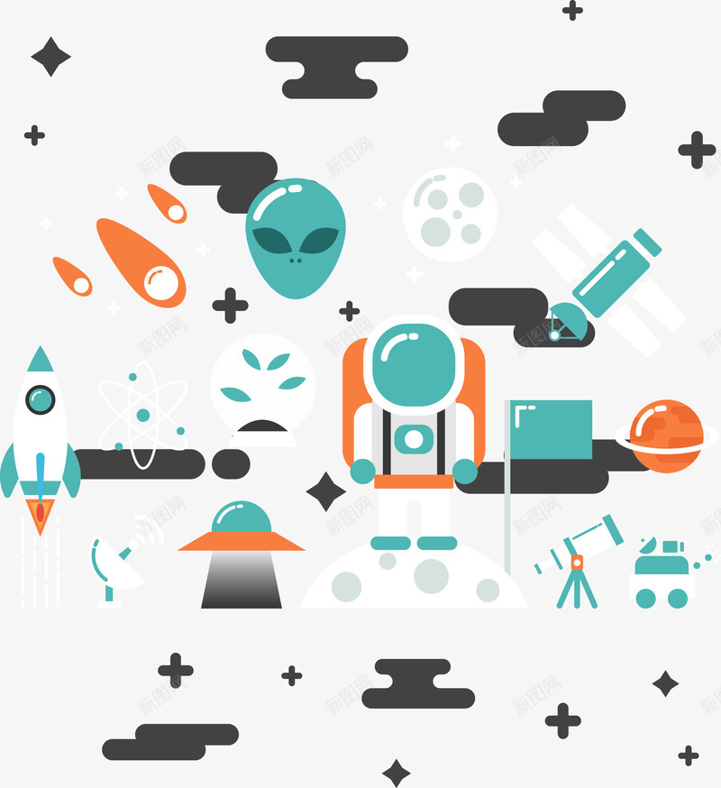 手绘扁平外太空矢量图ai免抠素材_88icon https://88icon.com 卡通 外星球 太空 宇宙 手绘 矢量图
