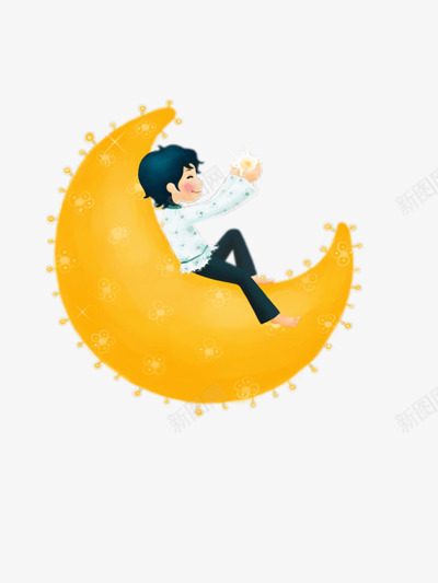 睡在月亮上的人png免抠素材_88icon https://88icon.com 人物 卡通 浪漫 男孩