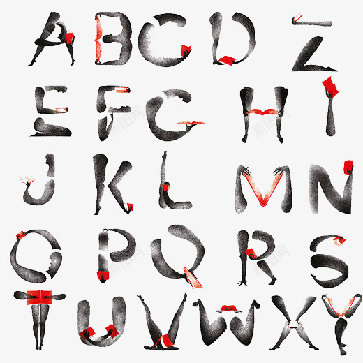 英文单词片psd免抠素材_88icon https://88icon.com 个性 拟人化 灰色红色 英文字母