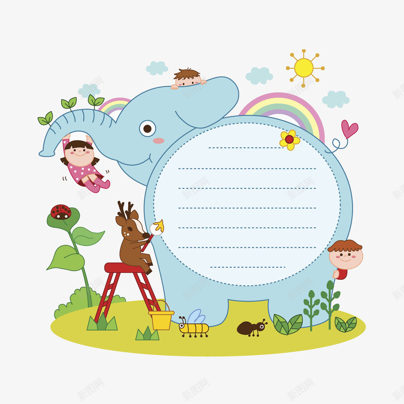 动画可爱小象明信卡png免抠素材_88icon https://88icon.com 创意 卡通 可爱 多彩 女孩 小象 小鹿 手绘