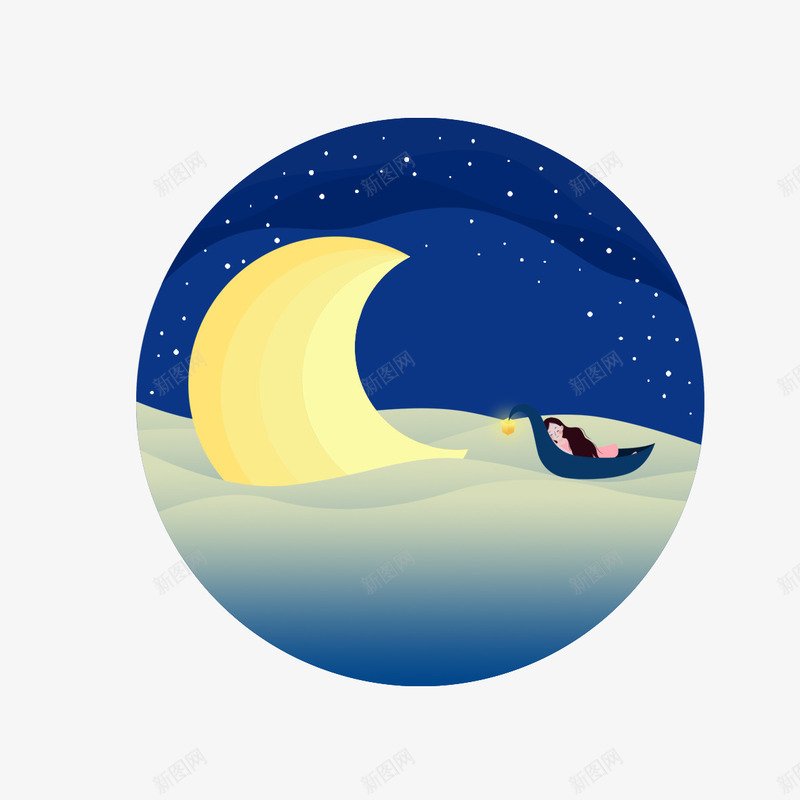 蓝色星空psd免抠素材_88icon https://88icon.com 创意星空 小船 扁平星空 星星 月亮 蓝色星空