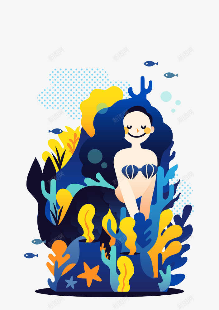 卡通海底的女孩图png免抠素材_88icon https://88icon.com 卡通 女孩 小鱼 岩石 手绘 海底 漂亮的 美人鱼