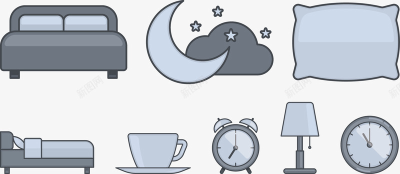 就寝时间插图矢量图eps免抠素材_88icon https://88icon.com 床 月亮 闹钟 矢量图