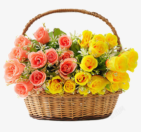 漂亮的鲜花篮png免抠素材_88icon https://88icon.com 漂亮的鲜花篮 玫瑰 黄色